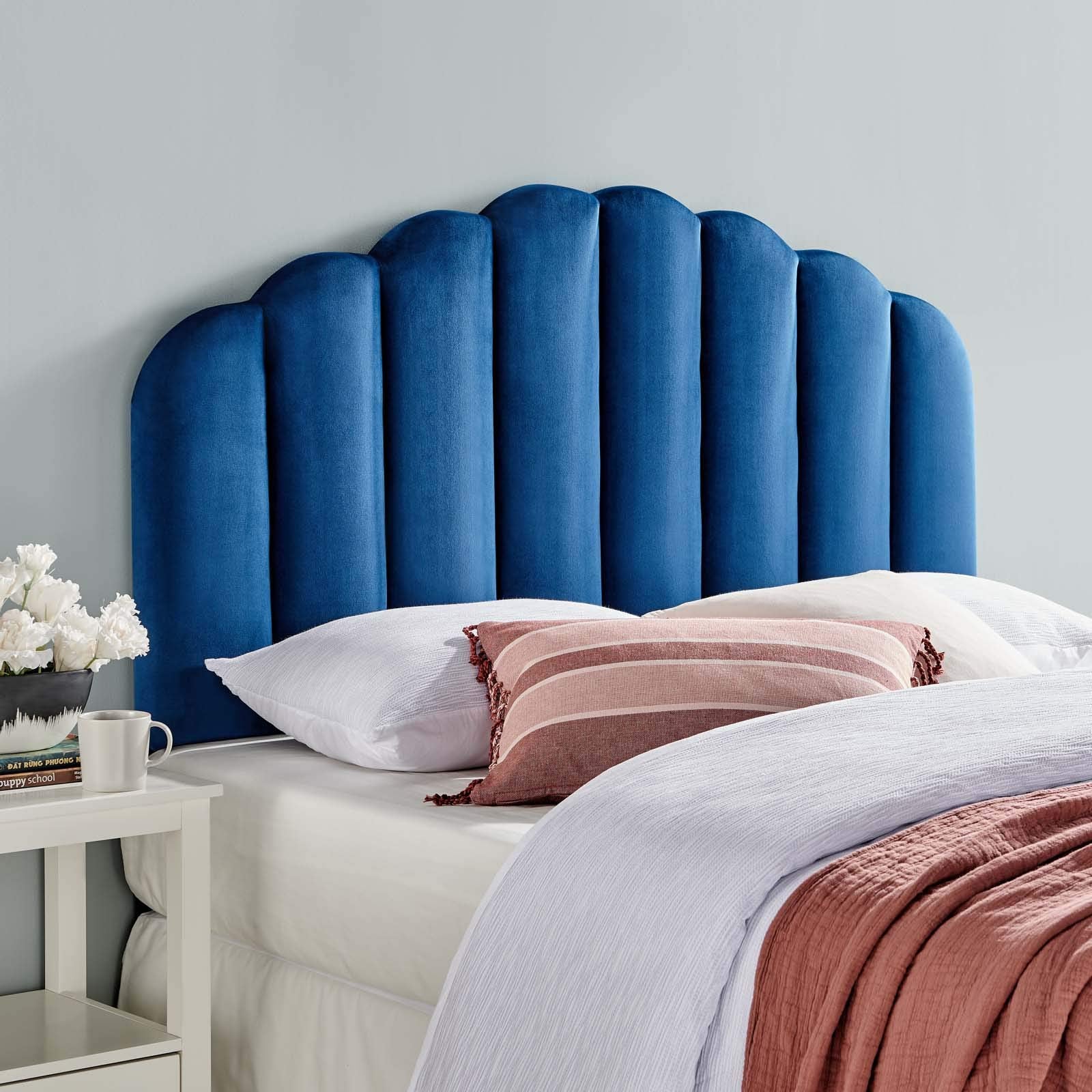 Modway Veronique Channel Tufted Performance Velvet Upholstered Full/Queen Headboard In Navy